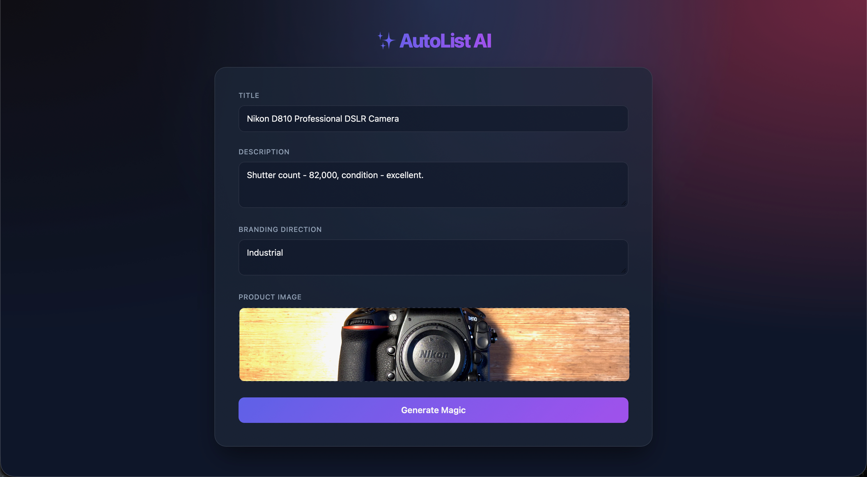 Screenshot of Autolist AI - Agentic Multimodal Product Listing Generator