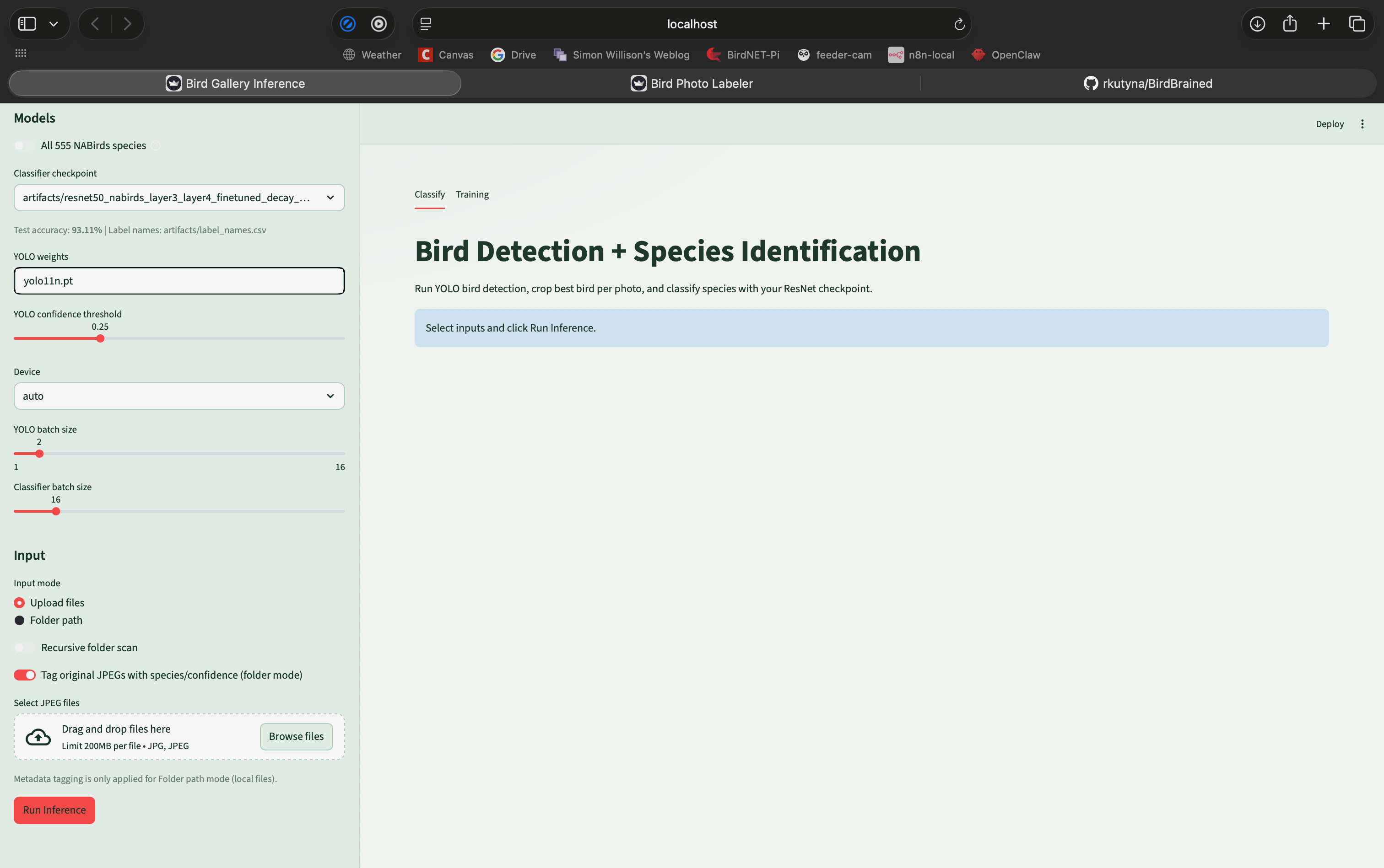 Screenshot of BirdBrained: Automatic Bird Species Identification and Photo Tagging